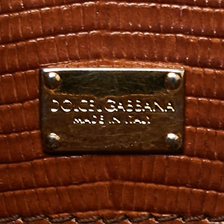 مملوكة مسبقًا Dolce & Gabbana Brown Iguana Emobossed Leather Small Miss Sicily Top Handle Bag