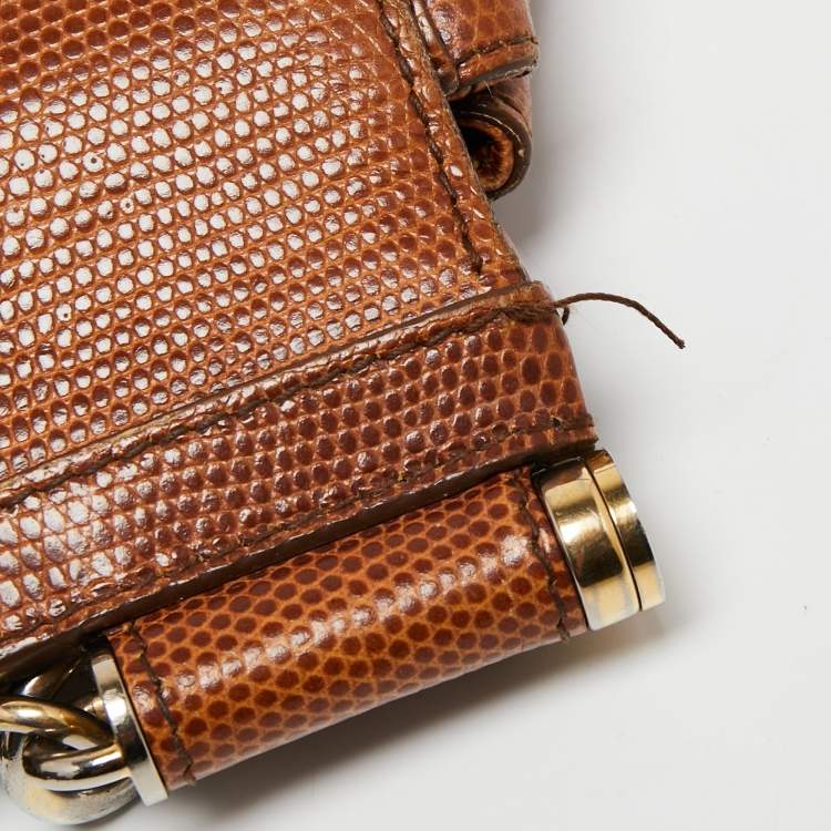 مملوكة مسبقًا Dolce & Gabbana Brown Iguana Emobossed Leather Small Miss Sicily Top Handle Bag