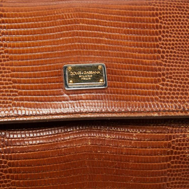 مملوكة مسبقًا Dolce & Gabbana Brown Iguana Emobossed Leather Small Miss Sicily Top Handle Bag