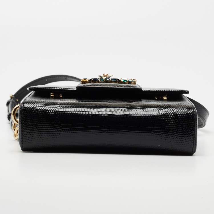 مملوكة مسبقًا Dolce & Gabbana Black Lizard Embossed Leather DG Millennials Shoulder Bag