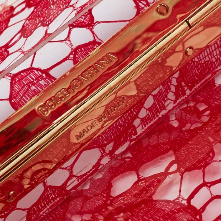 Pre Owned Dolce & Gabbana Red Acrylic Lace Dolce Box Bag