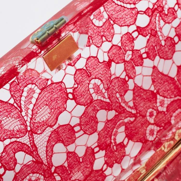Pre Owned Dolce & Gabbana Red Acrylic Lace Dolce Box Bag
