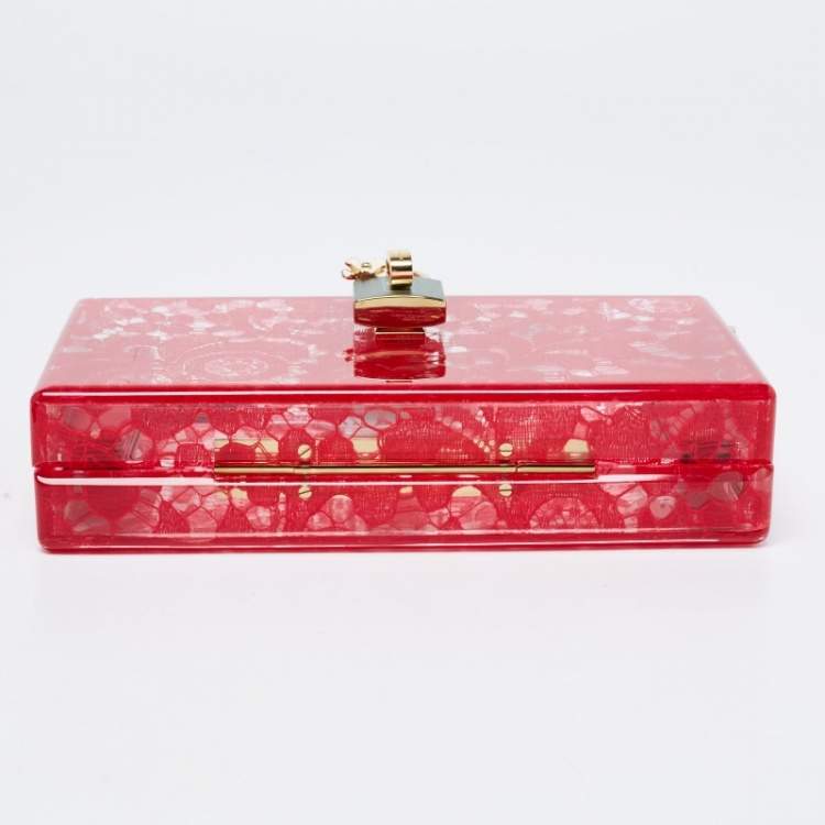 Pre Owned Dolce & Gabbana Red Acrylic Lace Dolce Box Bag