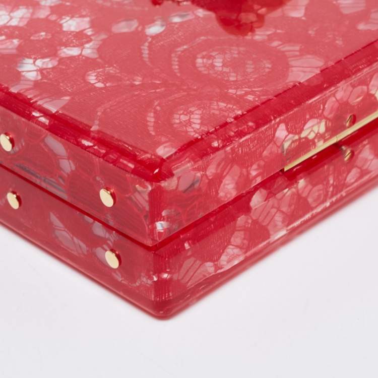 Pre Owned Dolce & Gabbana Red Acrylic Lace Dolce Box Bag