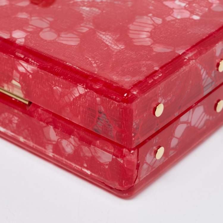 Pre Owned Dolce & Gabbana Red Acrylic Lace Dolce Box Bag