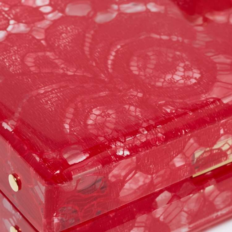 Pre Owned Dolce & Gabbana Red Acrylic Lace Dolce Box Bag