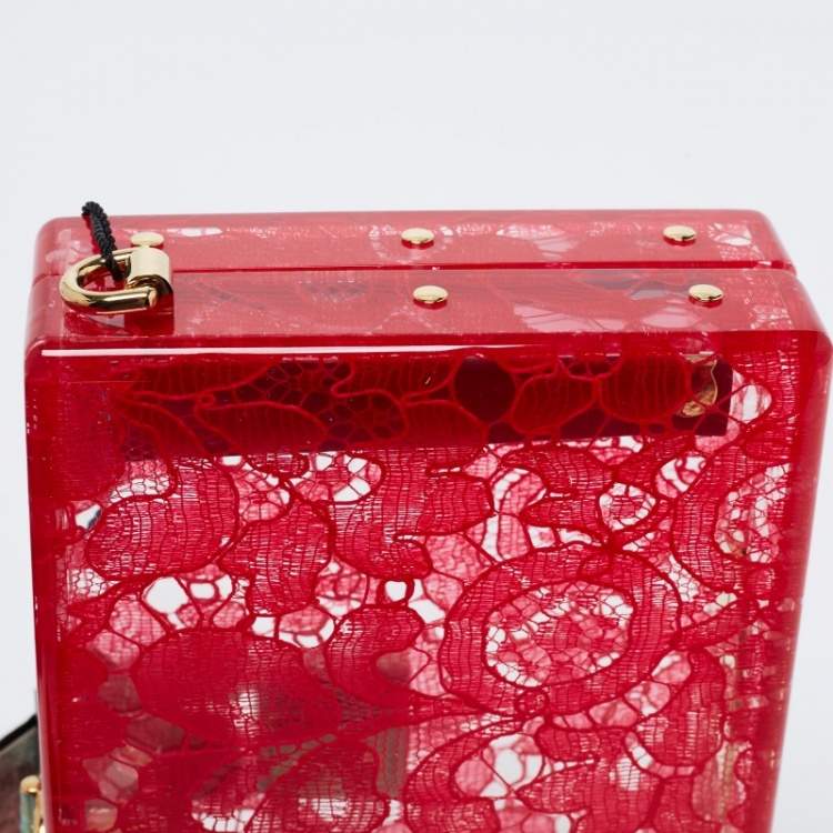 Pre Owned Dolce & Gabbana Red Acrylic Lace Dolce Box Bag
