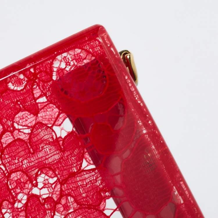 Pre Owned Dolce & Gabbana Red Acrylic Lace Dolce Box Bag