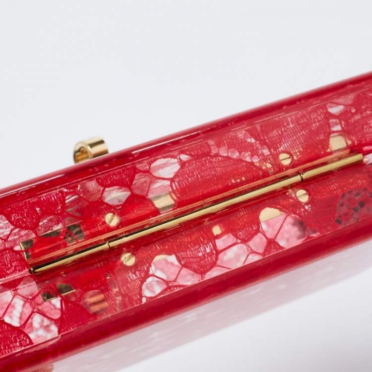 Pre Owned Dolce & Gabbana Red Acrylic Lace Dolce Box Bag