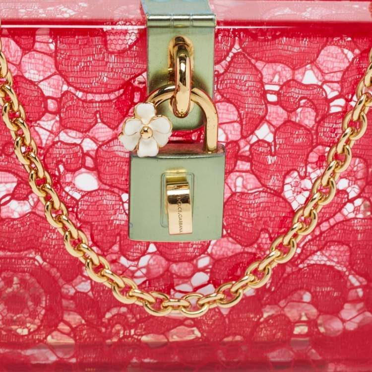 Pre Owned Dolce & Gabbana Red Acrylic Lace Dolce Box Bag