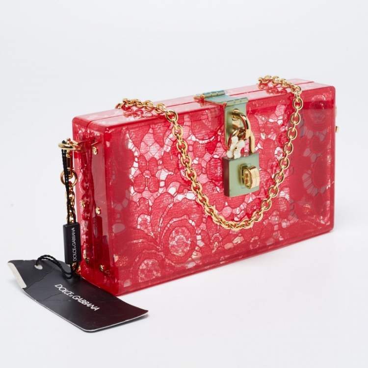 Pre Owned Dolce & Gabbana Red Acrylic Lace Dolce Box Bag