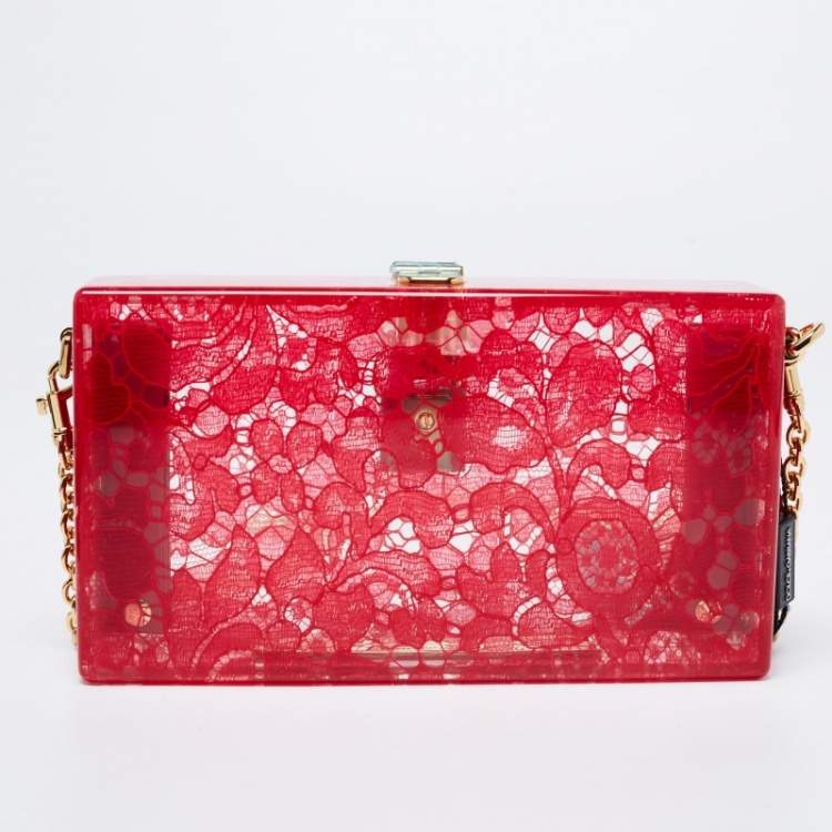 Pre Owned Dolce & Gabbana Red Acrylic Lace Dolce Box Bag