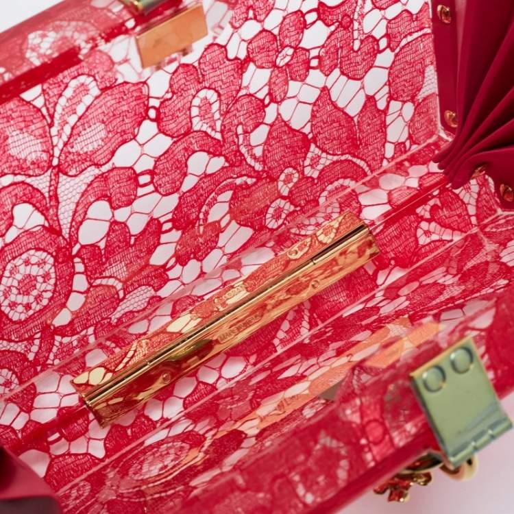 Pre Owned Dolce & Gabbana Red Acrylic Lace Dolce Box Bag