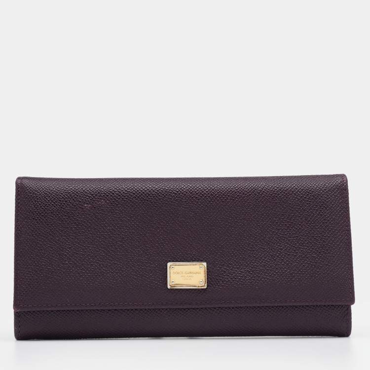 Pre Owned Dolce & Gabbana Dark Purple Leather Continental Wallet