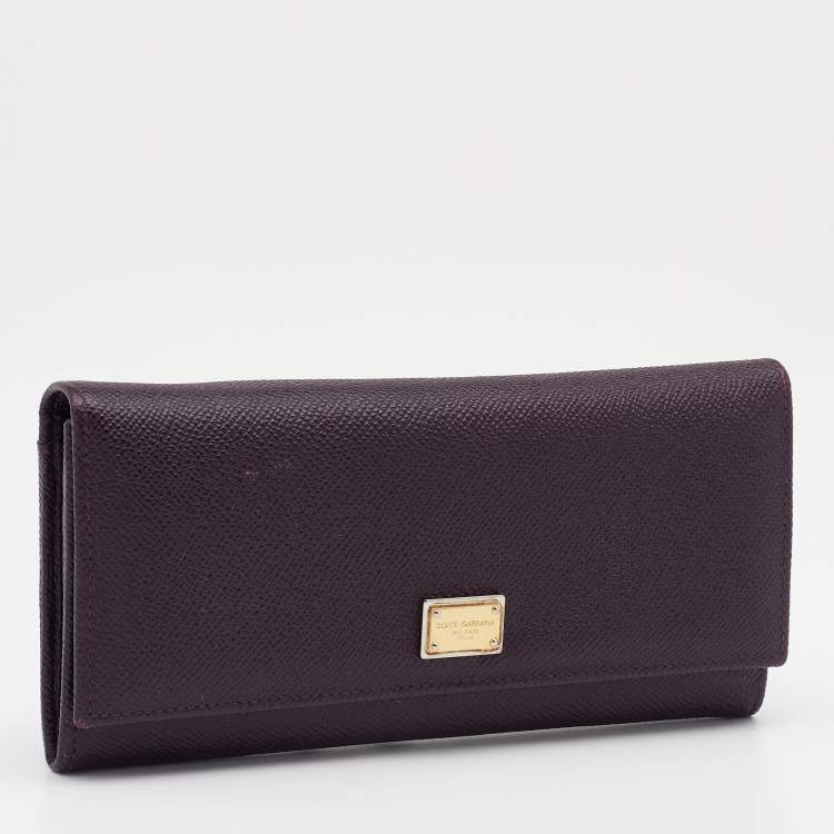 Pre Owned Dolce & Gabbana Dark Purple Leather Continental Wallet