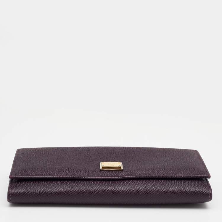 Pre Owned Dolce & Gabbana Dark Purple Leather Continental Wallet