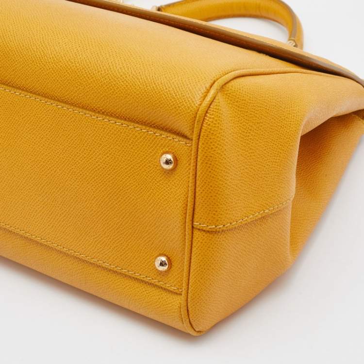 Pre Owned Dolce & Gabbana Yellow Leather Large Miss Sicily Top Handle Bag