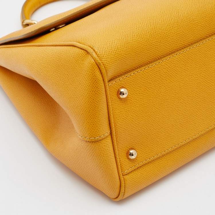 Pre Owned Dolce & Gabbana Yellow Leather Large Miss Sicily Top Handle Bag