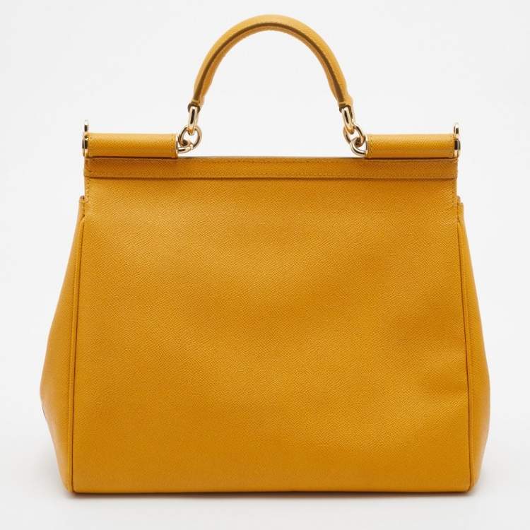 Pre Owned Dolce & Gabbana Yellow Leather Large Miss Sicily Top Handle Bag