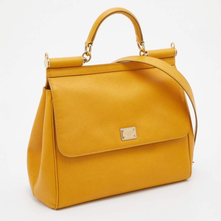 Pre Owned Dolce & Gabbana Yellow Leather Large Miss Sicily Top Handle Bag