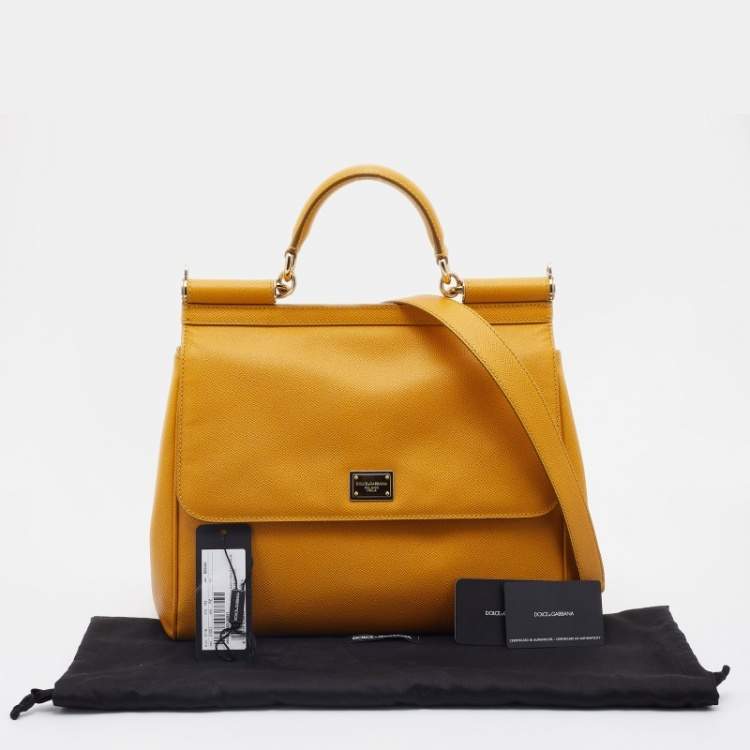 Pre Owned Dolce & Gabbana Yellow Leather Large Miss Sicily Top Handle Bag