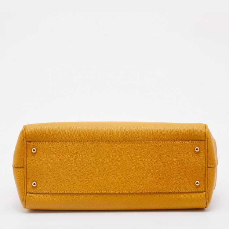 Pre Owned Dolce & Gabbana Yellow Leather Large Miss Sicily Top Handle Bag