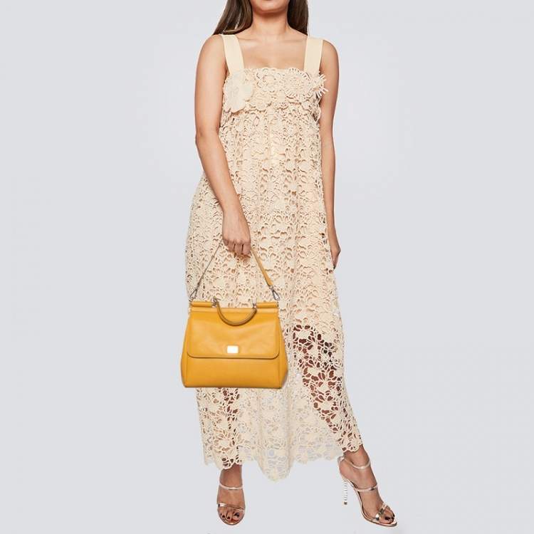 Pre Owned Dolce & Gabbana Yellow Leather Large Miss Sicily Top Handle Bag
