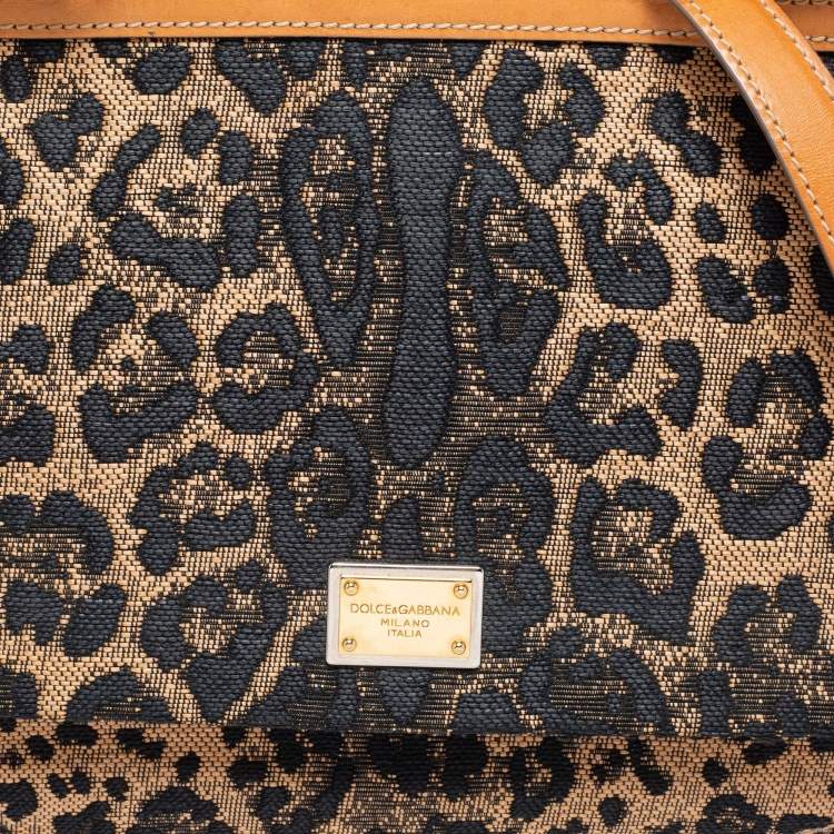 Pre Owned Dolce & Gabbana Black/Brown Leopard Print Fabric and Leather Large Miss Sicily Top Handle Bag