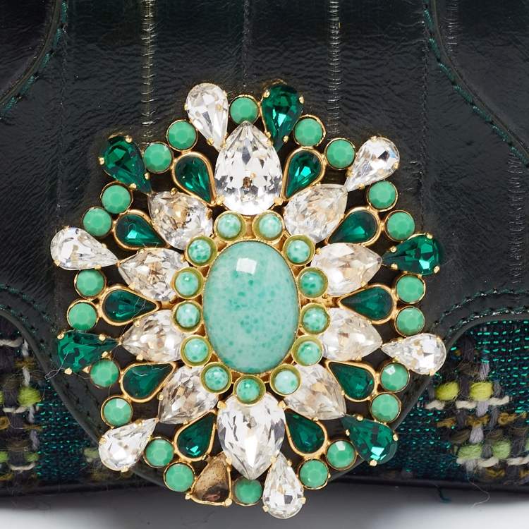 Pre Owned Dolce & Gabbana Green  Eel Leather And Tweed  Jewels Pochette