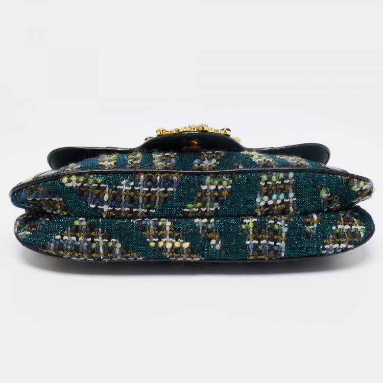 Pre Owned Dolce & Gabbana Green  Eel Leather And Tweed  Jewels Pochette
