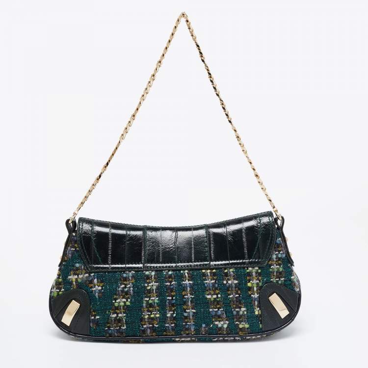 Pre Owned Dolce & Gabbana Green  Eel Leather And Tweed  Jewels Pochette