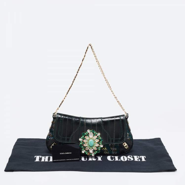 Pre Owned Dolce & Gabbana Green  Eel Leather And Tweed  Jewels Pochette