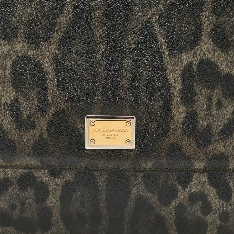 Pre Owned Dolce & Gabbana Grey/Black Leopard Print Coated Canvas And Leather Large Miss Sicily Top Handle Bag