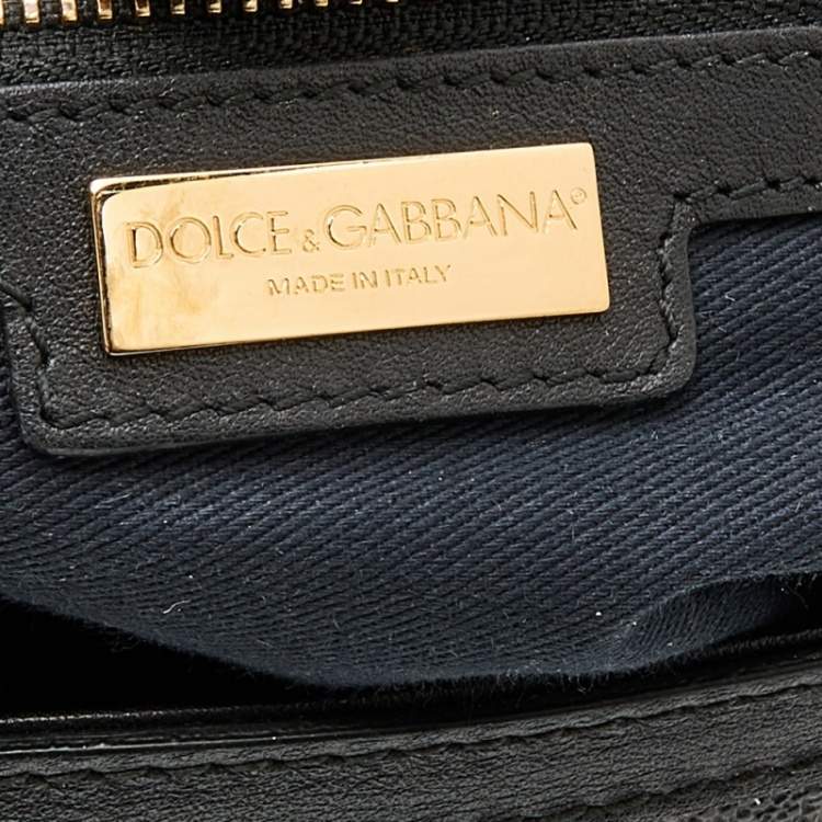 Pre Owned Dolce & Gabbana Grey/Black Leopard Print Coated Canvas And Leather Large Miss Sicily Top Handle Bag