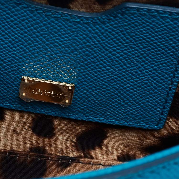 Pre Owned Dolce & Gabbana Blue Leather Love Small Sicily Top Handle Bag