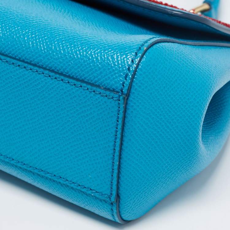 Pre Owned Dolce & Gabbana Blue Leather Love Small Sicily Top Handle Bag
