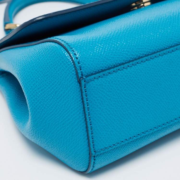 Pre Owned Dolce & Gabbana Blue Leather Love Small Sicily Top Handle Bag