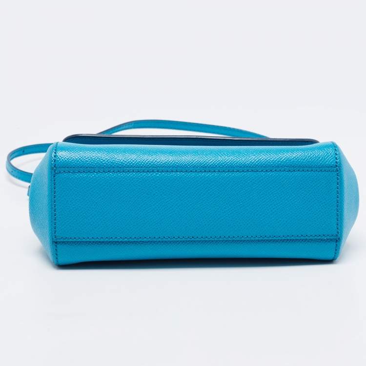 Pre Owned Dolce & Gabbana Blue Leather Love Small Sicily Top Handle Bag