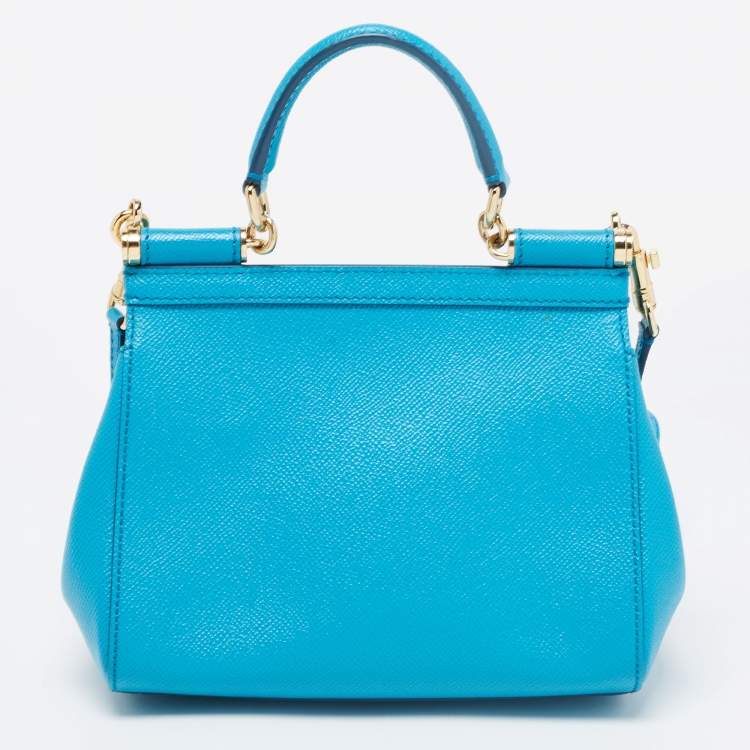 Pre Owned Dolce & Gabbana Blue Leather Love Small Sicily Top Handle Bag