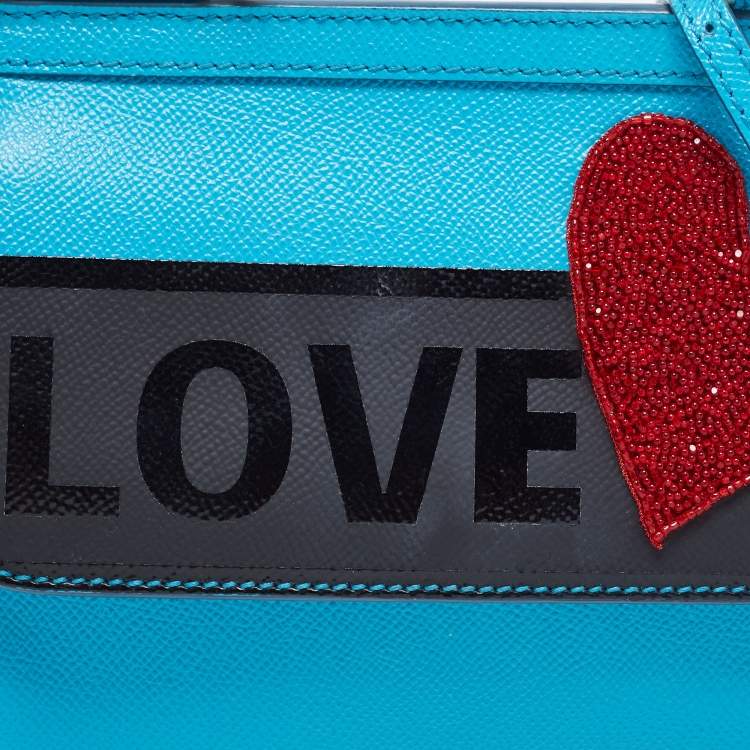 Pre Owned Dolce & Gabbana Blue Leather Love Small Sicily Top Handle Bag