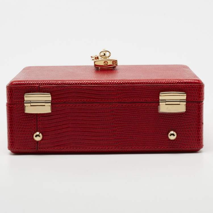 Pre Owned Dolce & Gabbana Red Lizard Embossed Leather Rosaria Box Top Handle Bag