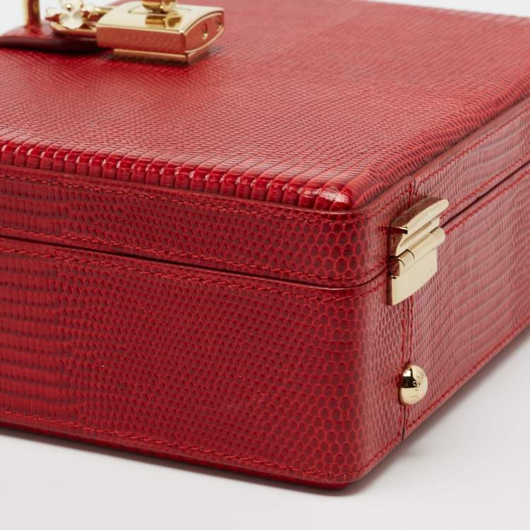 Pre Owned Dolce & Gabbana Red Lizard Embossed Leather Rosaria Box Top Handle Bag