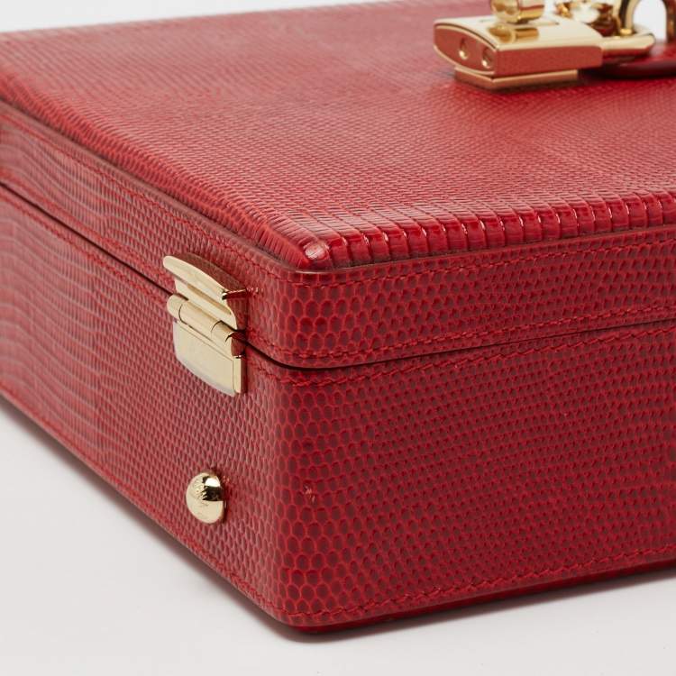 Pre Owned Dolce & Gabbana Red Lizard Embossed Leather Rosaria Box Top Handle Bag