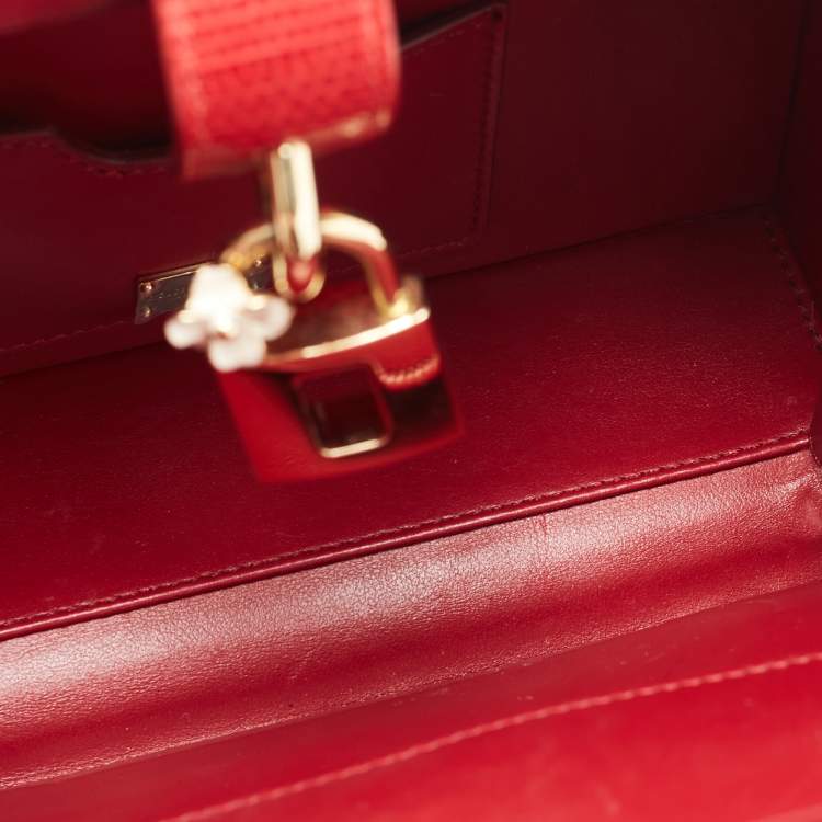 Pre Owned Dolce & Gabbana Red Lizard Embossed Leather Rosaria Box Top Handle Bag
