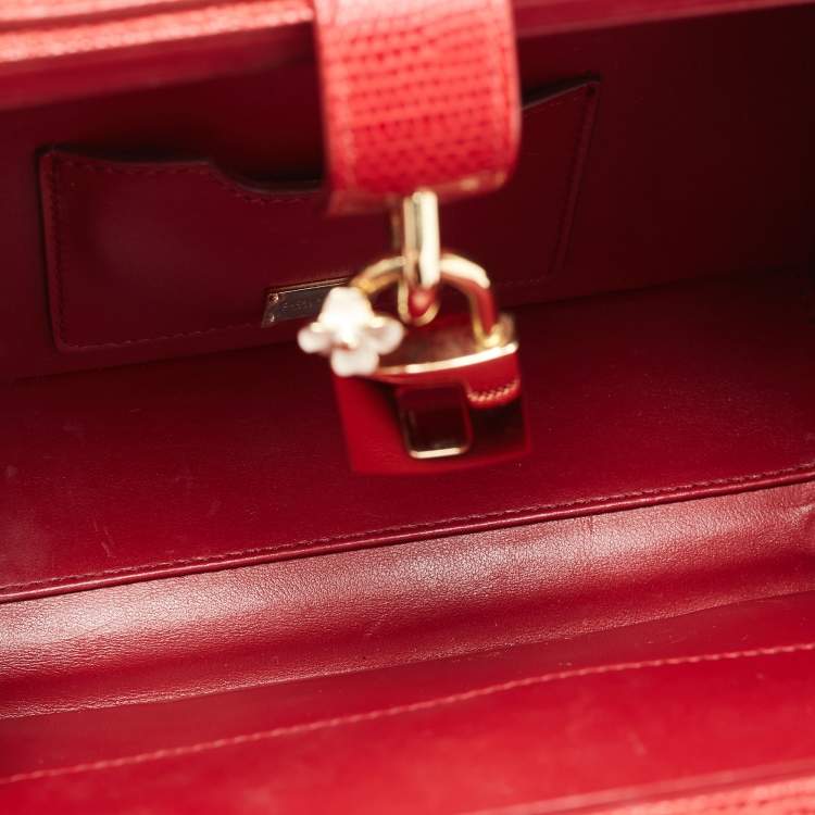 Pre Owned Dolce & Gabbana Red Lizard Embossed Leather Rosaria Box Top Handle Bag