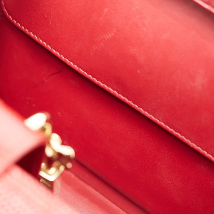 Pre Owned Dolce & Gabbana Red Lizard Embossed Leather Rosaria Box Top Handle Bag