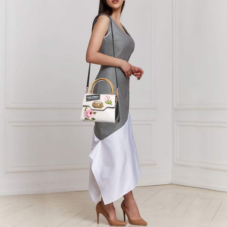 Pre Owned Dolce & Gabbana White Leather Welcome Top Handle Bag