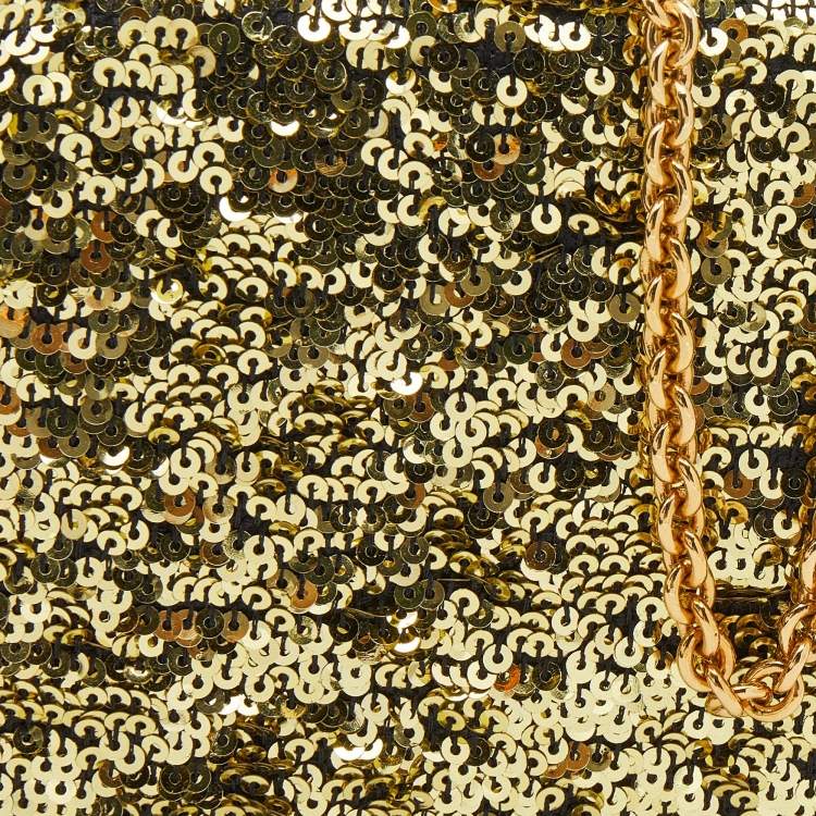 Pre Owned Dolce & Gabbana Gold Sequin Frame Chain Clutch