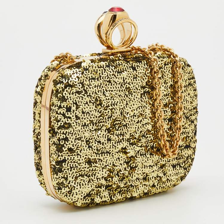 Pre Owned Dolce & Gabbana Gold Sequin Frame Chain Clutch