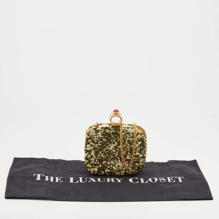 Pre Owned Dolce & Gabbana Gold Sequin Frame Chain Clutch
